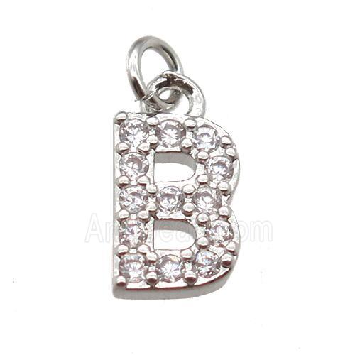 copper letter-B pendant paved zircon, platinum plated