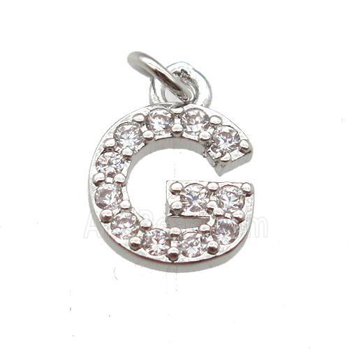 copper letter-G pendant paved zircon, platinum plated