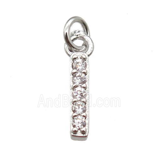 copper letter-I pendant paved zircon, platinum plated