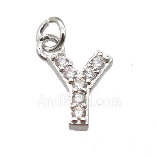 copper letter-Y pendant paved zircon, platinum plated