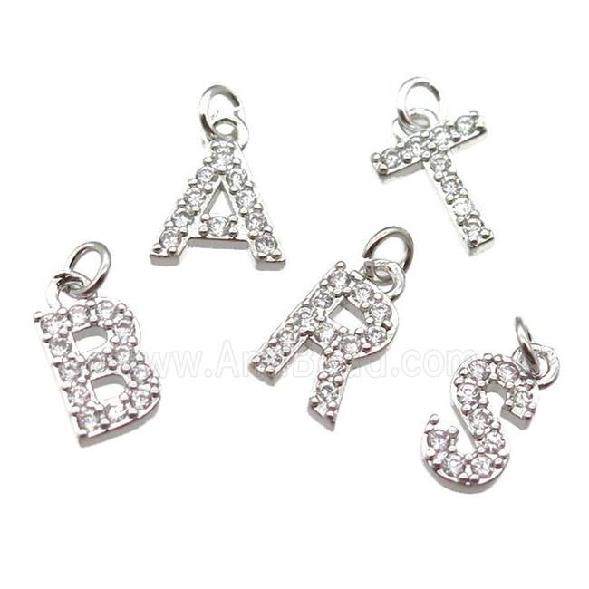 mixed copper Alphabet letter pendant paved zircon, platinum plated
