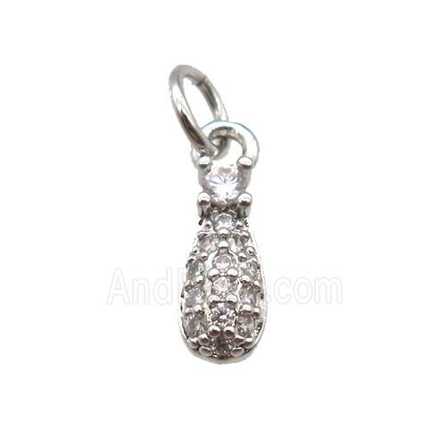 copper teardrop pendant paved zircon, platinum plated