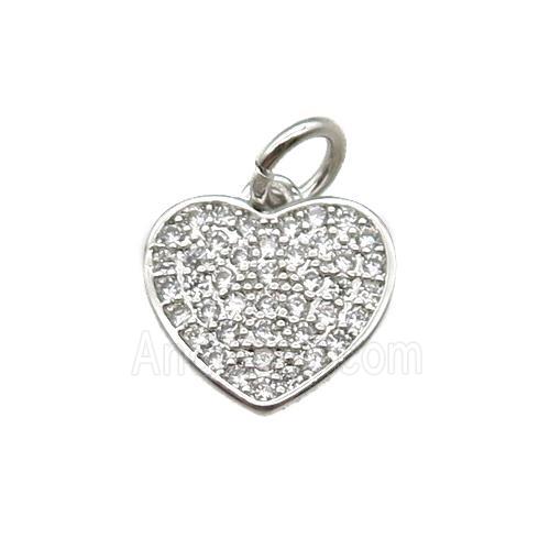 copper heart pendant paved zircon, platinum plated