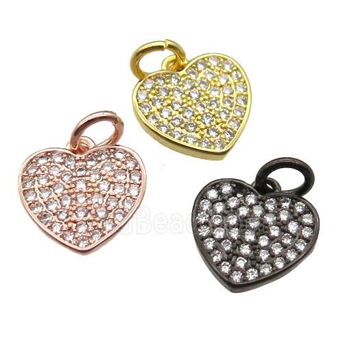 copper heart pendant paved zircon, mixed color