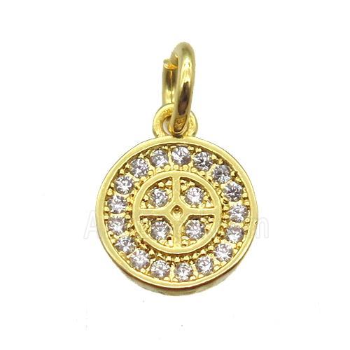 copper circle pendant paved zircon, gold plated