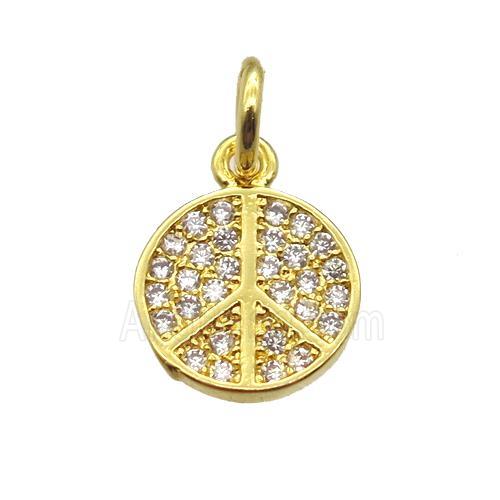 copper pendant paved zircon, peace sign, gold plated