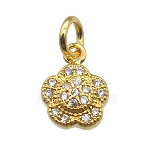 copper flower pendant paved zircon, gold plated