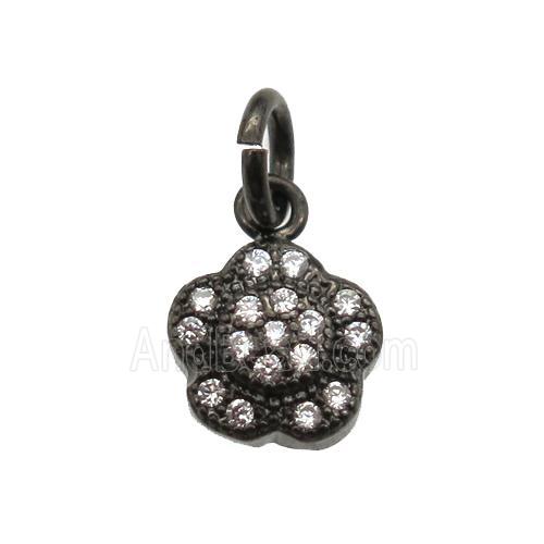 copper flower pendant paved zircon, black plated