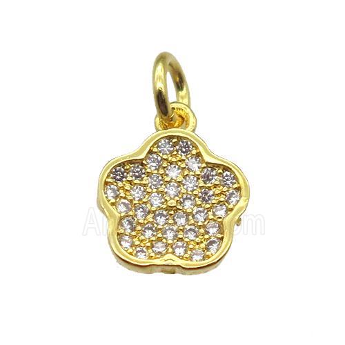 copper flower pendant paved zircon, gold plated
