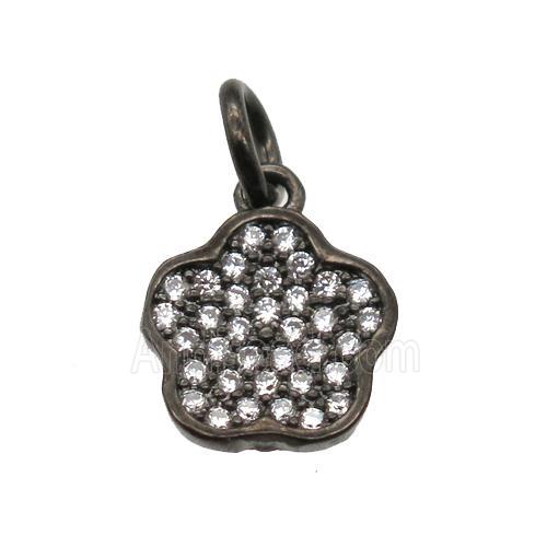 copper flower pendant paved zircon, black plated