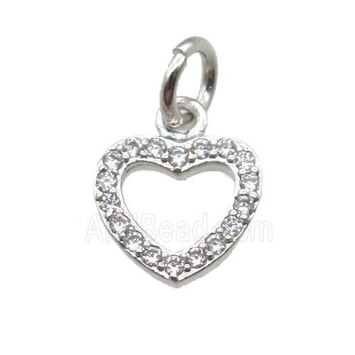 copper heart pendant paved zircon, platinum plated