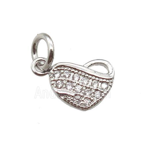 copper heart pendant paved zircon, platinum plated