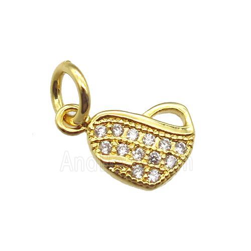 copper heart pendant paved zircon, gold plated