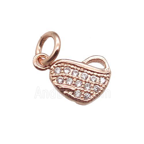copper heart pendant paved zircon, rose gold