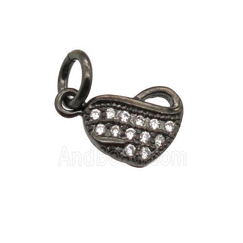 copper heart pendant paved zircon, black plated