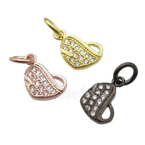 copper heart pendant paved zircon, mixed color