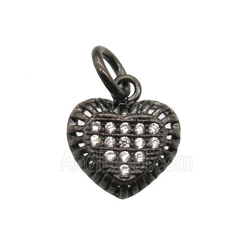 copper heart pendant paved zircon, black plated