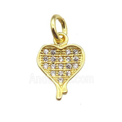 copper heart pendant paved zircon, gold plated