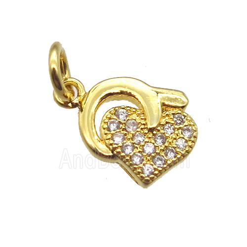 copper heart pendant paved zircon, gold plated