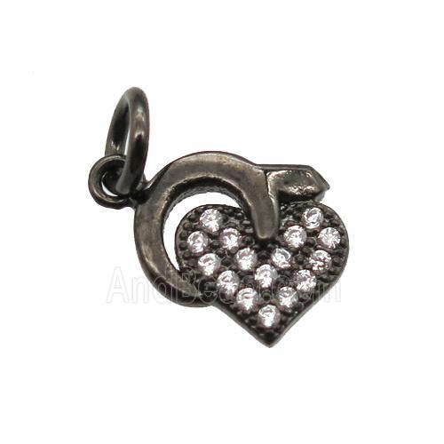 copper heart pendant paved zircon, black plated