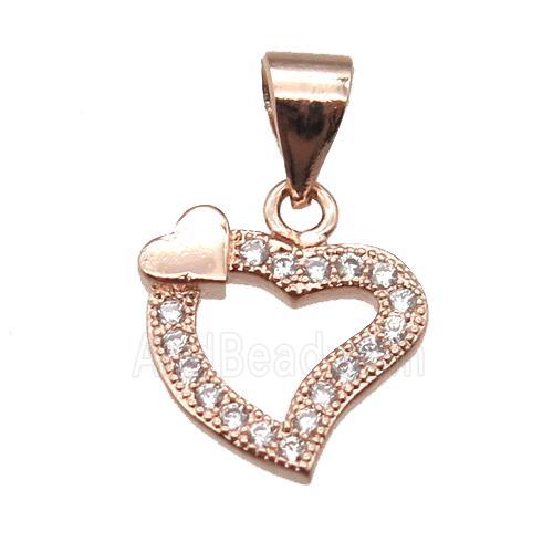 copper heart pendant paved zircon, rose gold