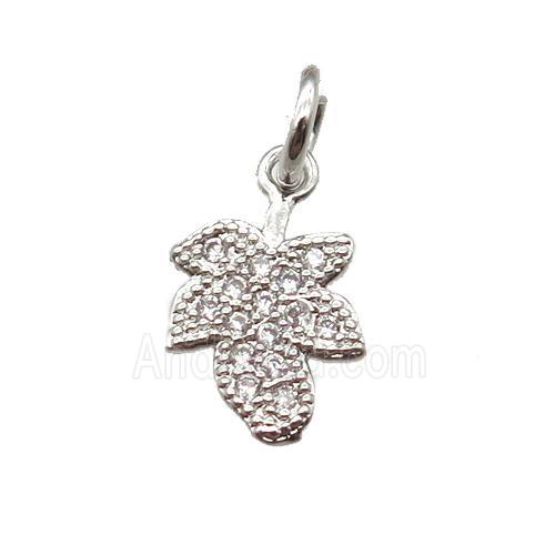 copper leaf pendant paved zircon, platinum plated