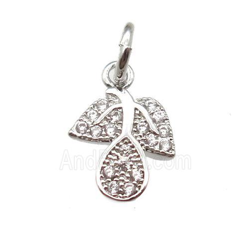 copper leaf pendant paved zircon, platinum plated