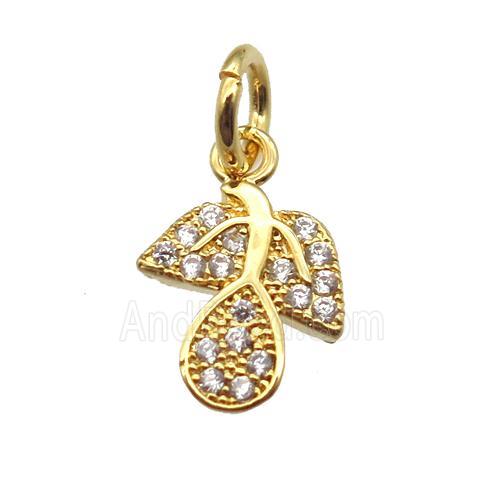 copper leaf pendant paved zircon, gold plated