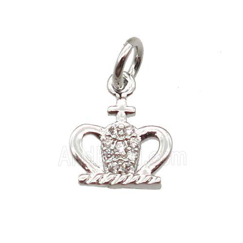 copper crown pendant paved zircon, platinum plated