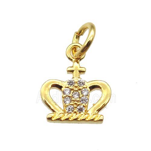 copper crown pendant paved zircon, gold plated
