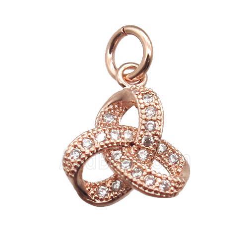 copper knot pendant paved zircon, rose gold