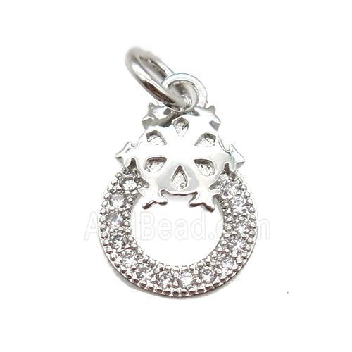 copper circle pendant paved zircon, platinum plated