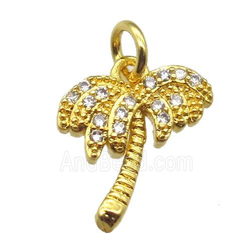 copper coconut-tree pendant paved zircon, gold plated
