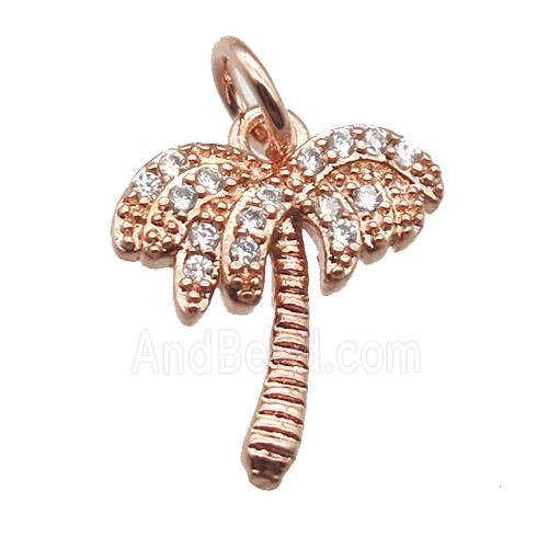 copper coconut-tree pendant paved zircon, rose gold
