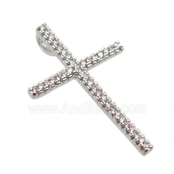 copper cross pendant paved zircon, platinum plated