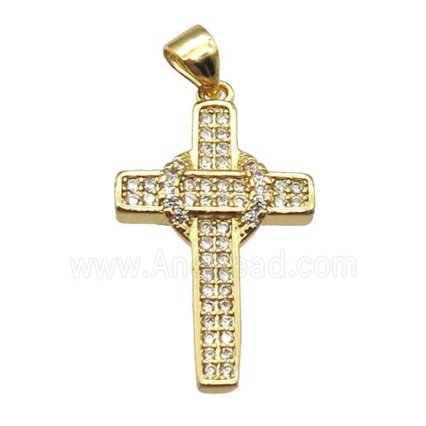 copper cross pendant paved zircon, gold plated