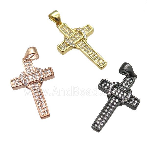 copper cross pendant paved zircon, mixed color