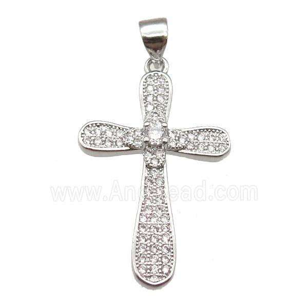 copper cross pendant paved zircon, platinum plated