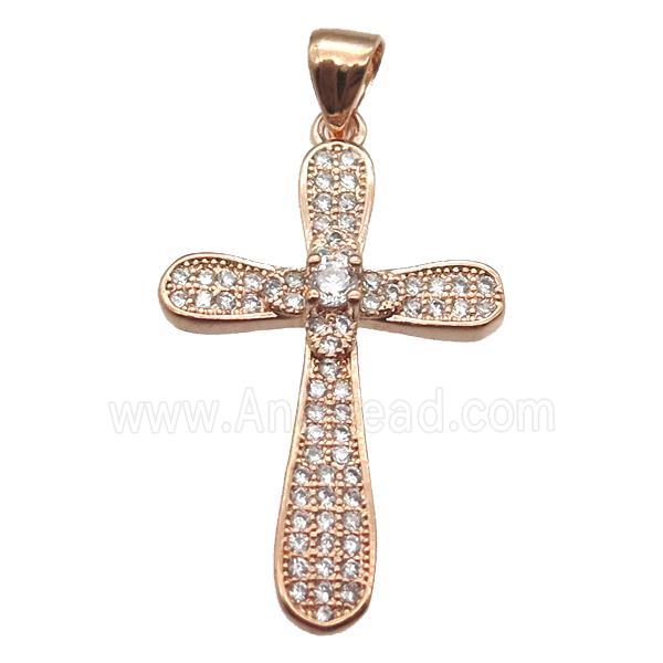 copper cross pendant paved zircon, rose gold