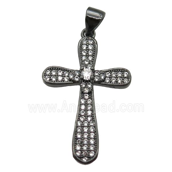 copper cross pendant paved zircon, black plated