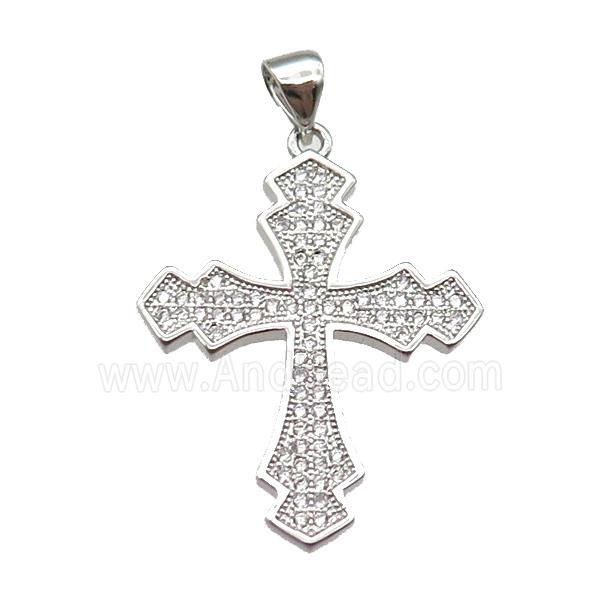 copper cross pendant paved zircon, platinum plated
