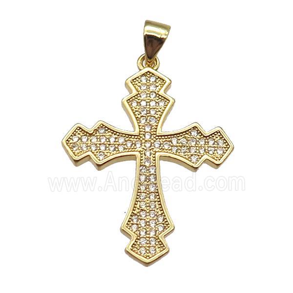 copper cross pendant paved zircon, gold plated