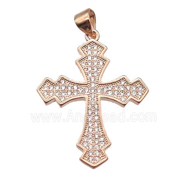 copper cross pendant paved zircon, rose gold