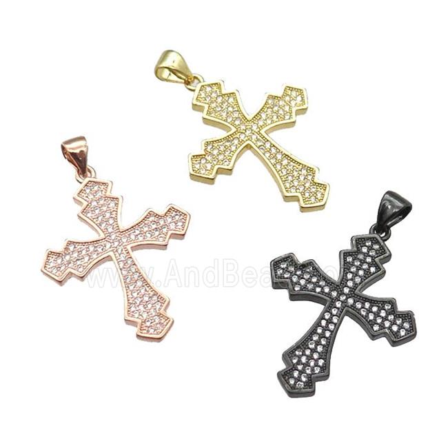 copper cross pendant paved zircon, black plated