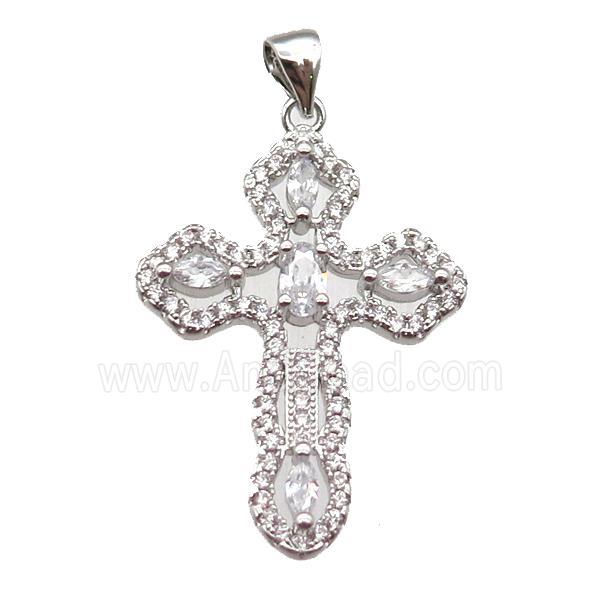 copper cross pendant paved zircon, platinum plated