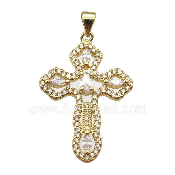 copper cross pendant paved zircon, gold plated