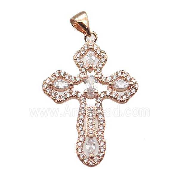 copper cross pendant paved zircon, rose gold