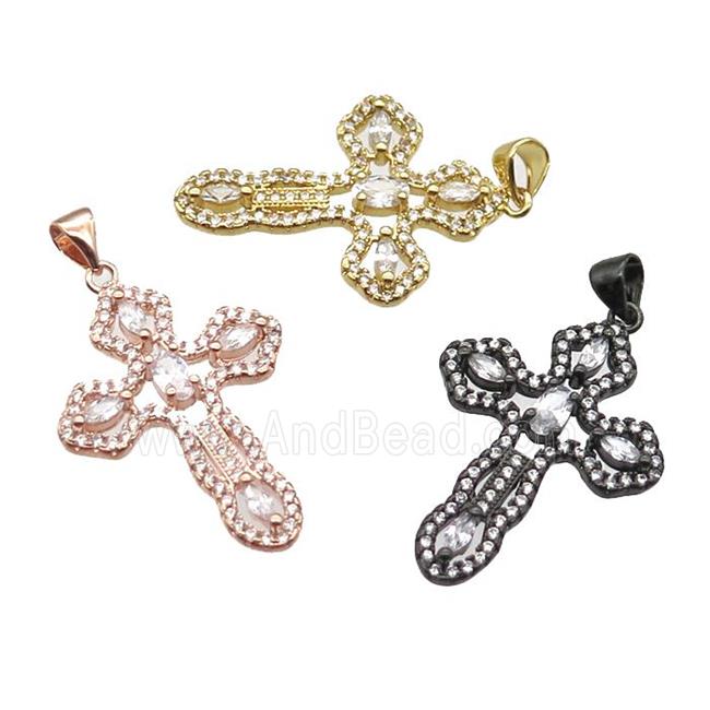 copper cross pendant paved zircon, mixed color