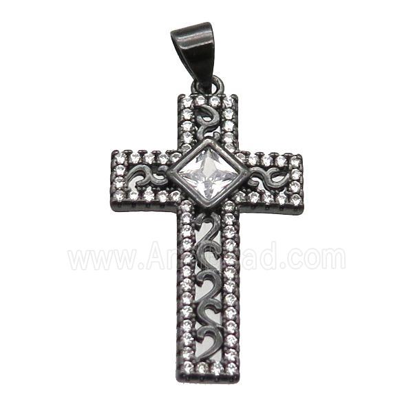 copper cross pendant paved zircon, black plated