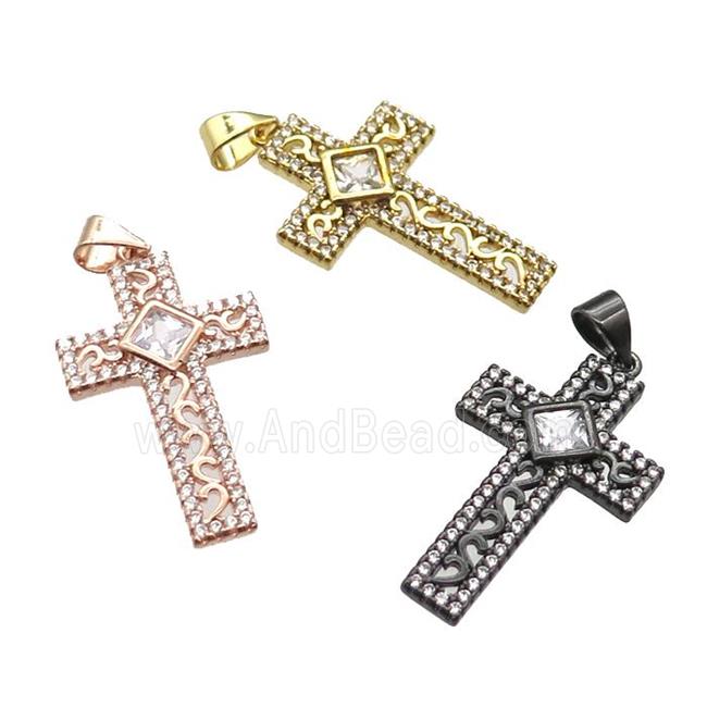 copper cross pendant paved zircon, mixed color